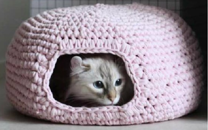 Cama Caverna Feita de Crochê Para Gatos – Idéias de Como Fazer