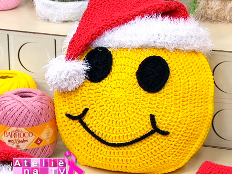 Almofada de Crochê Emoji  Natal – Material e Passo a Passo