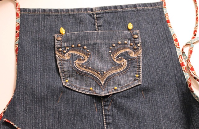 Avental de Jeans  bolso costura