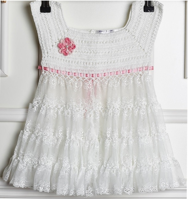 Vestido Branco e Rosa Crochê – Material e Receita