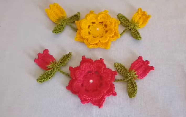 Flor Botão E Folha Em Crochê – Material e Vídeo